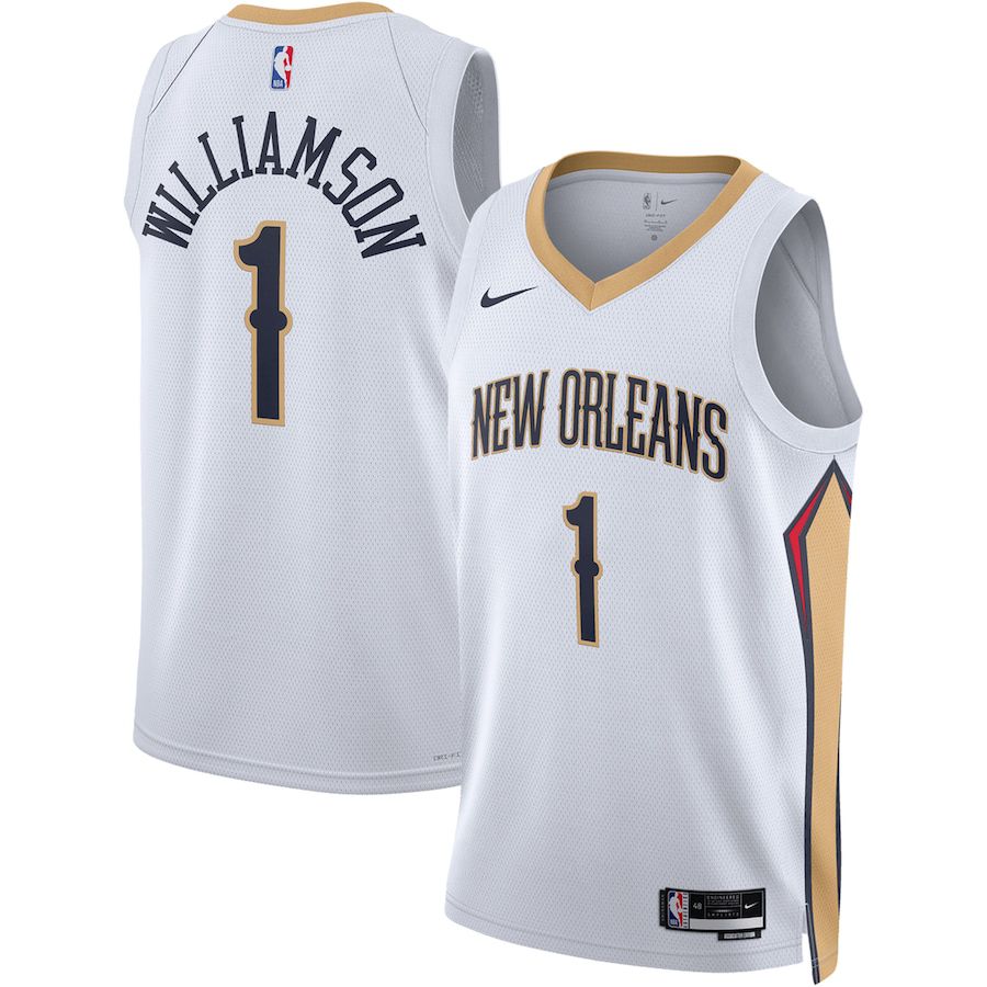 Men New Orleans Pelicans 1 Zion Williamson Nike White Association Edition 2022-23 Swingman NBA Jersey